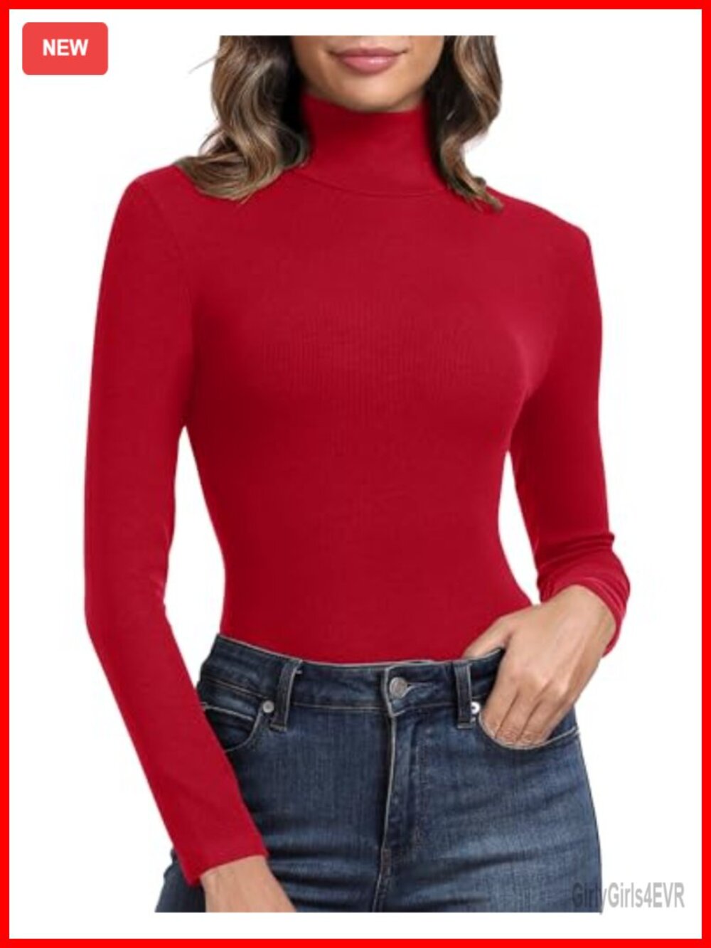 Women's Ribbed Turtleneck Fitted Long Sleeve Thermal Layering Top